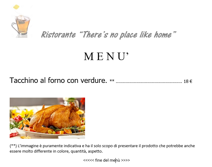 Ristorante there is no place like home menu
